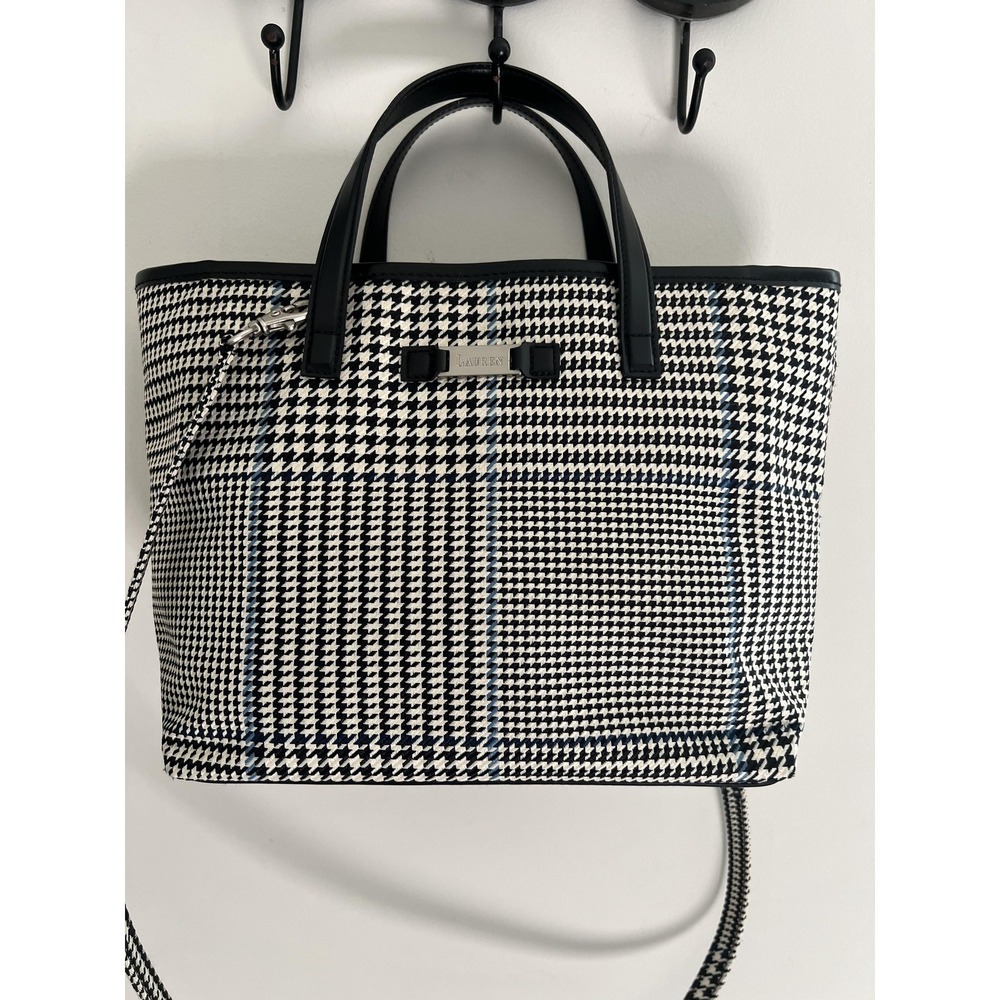 Lauren Ralph Lauren Satchel Bag Womens Medium Black Houndstooth Crossbody Bow